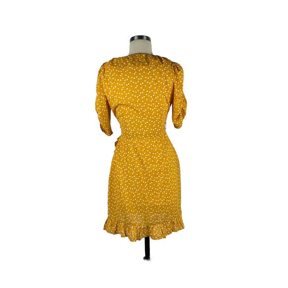 QUANTA DU SOLEIL Yellow Dress Heart Ruffle Wrap Tie Mini Size 34 XS Harriet - Picture 2 of 8